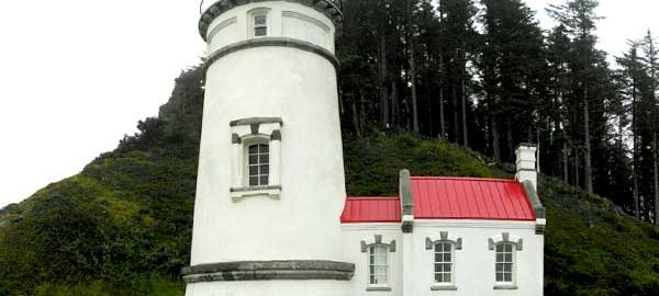 A white and red lighthouse